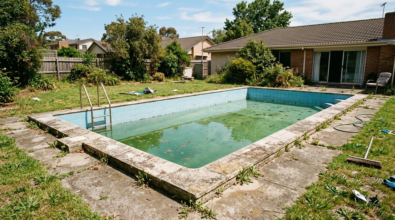 Dated villa swimming pool prior to complete renovation
